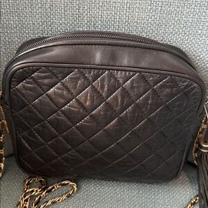 Lisette Vintage Black Quilted Leather Crossbody Bag